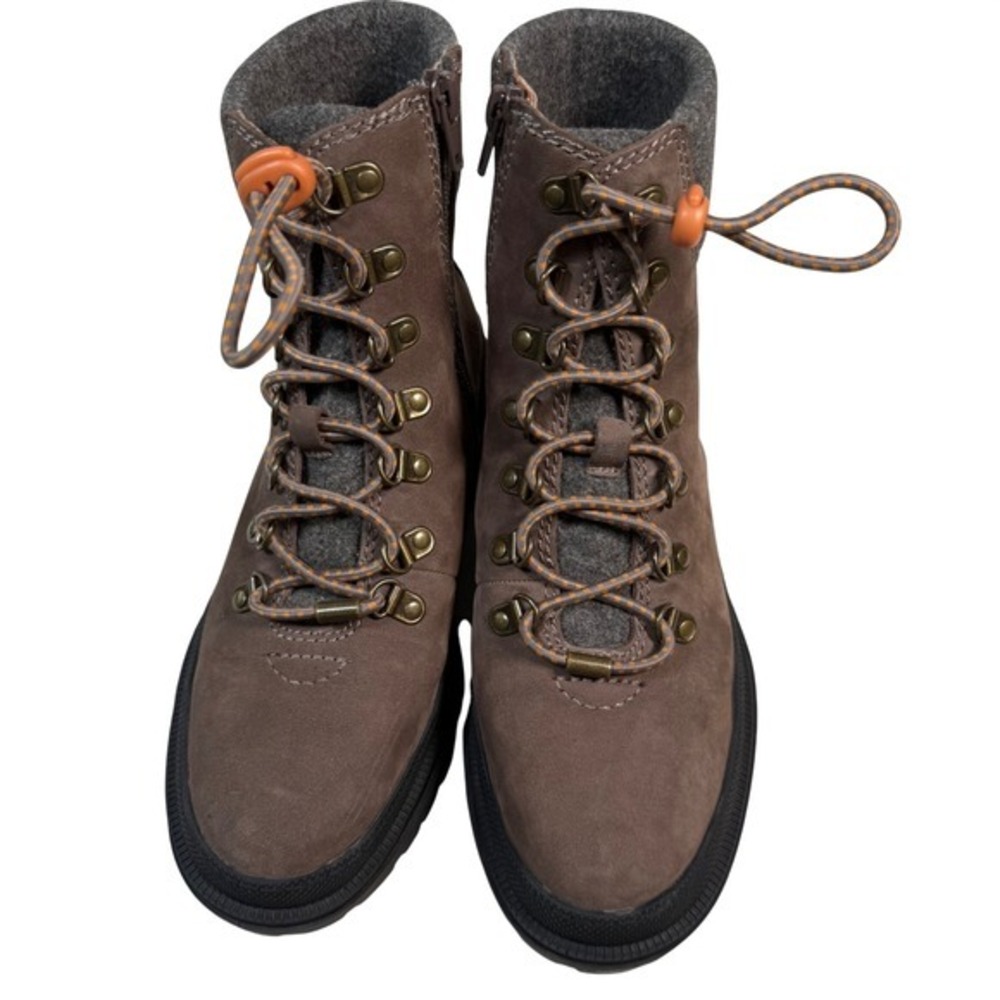 Lucky Brand Eavan Brown Leather Hiking Boots Side Zip Lug Sole Women's Size 7 - Picture 2 of 10